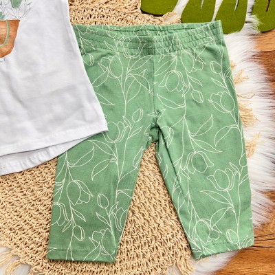 Conj. Blusa Bella Fiore e Calça Legging - Branco e Verde